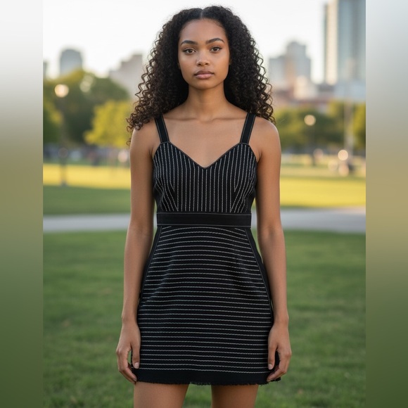 Derek Lam Dresses & Skirts - Derek Lam 10 Crosby Black Striped Bodycon Knit Dress Sleeveless Size 4